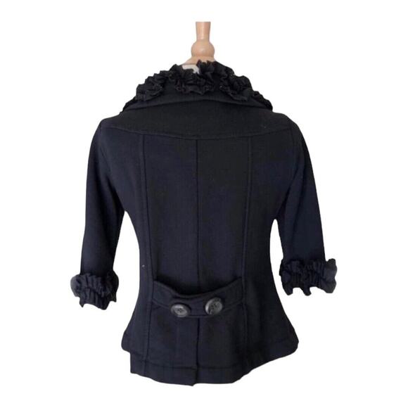 Nick & Mo Black Two Button Cotton 3/4 Sleeve Ruffle Collar Jacket, Small - Picture 2 of 8
